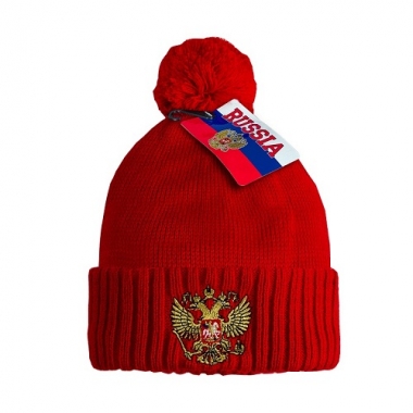 12690 Шапка с помпоном красная 550р.